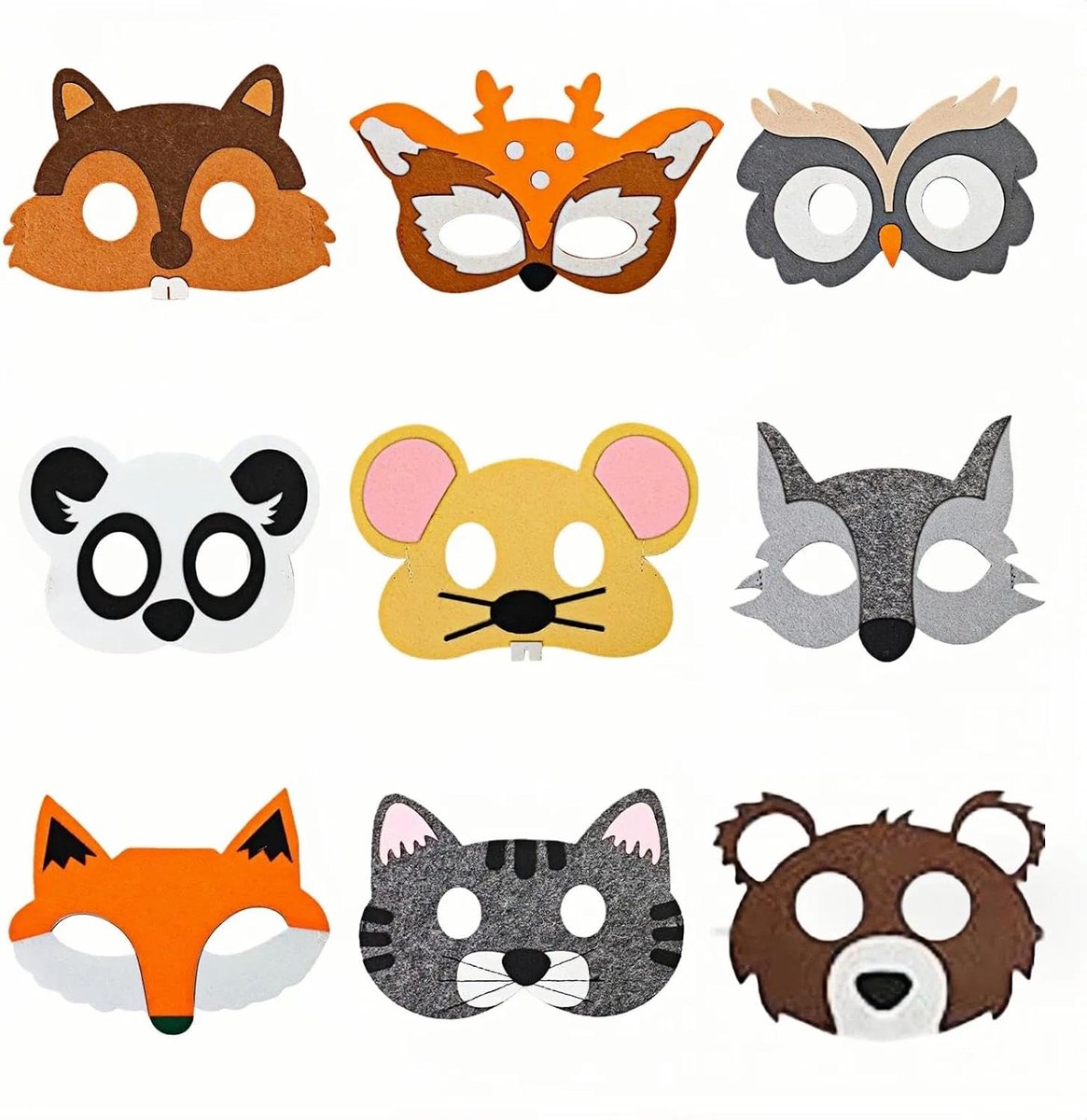 Dierenmaskers 9 stuks - zacht vilt - comfortabel en herbruikbaar - perfect voor verjaardagsfeesten - ShopVlot