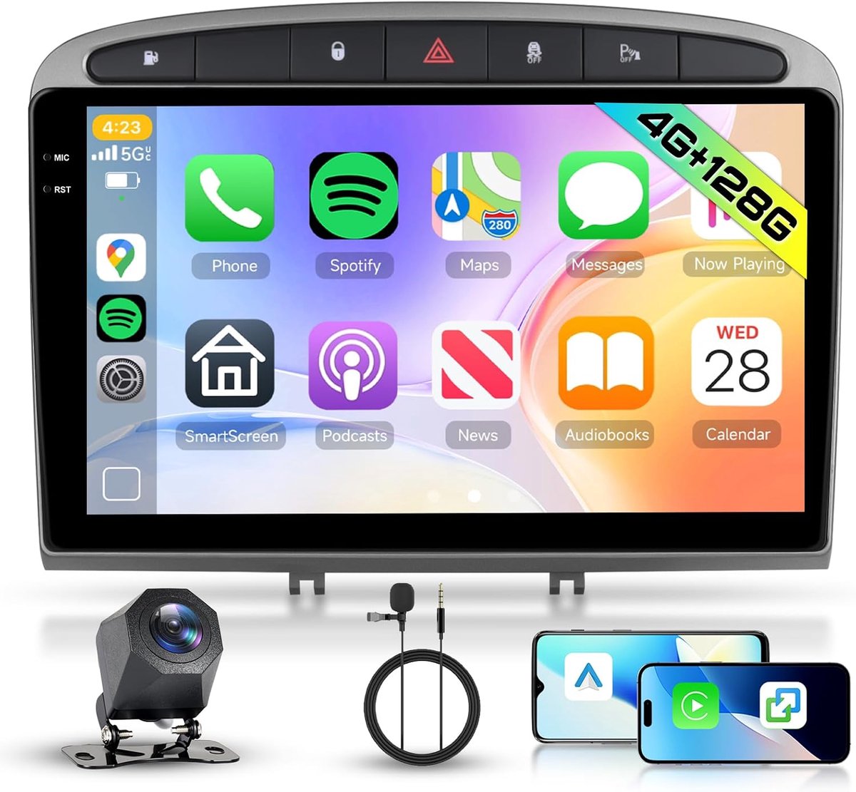 Auto Radio 9 Inch - 4GB RAM + 128GB Opslag - Android 15 met Navigatie - Draadloze Carplay en Android Auto - ShopVlot