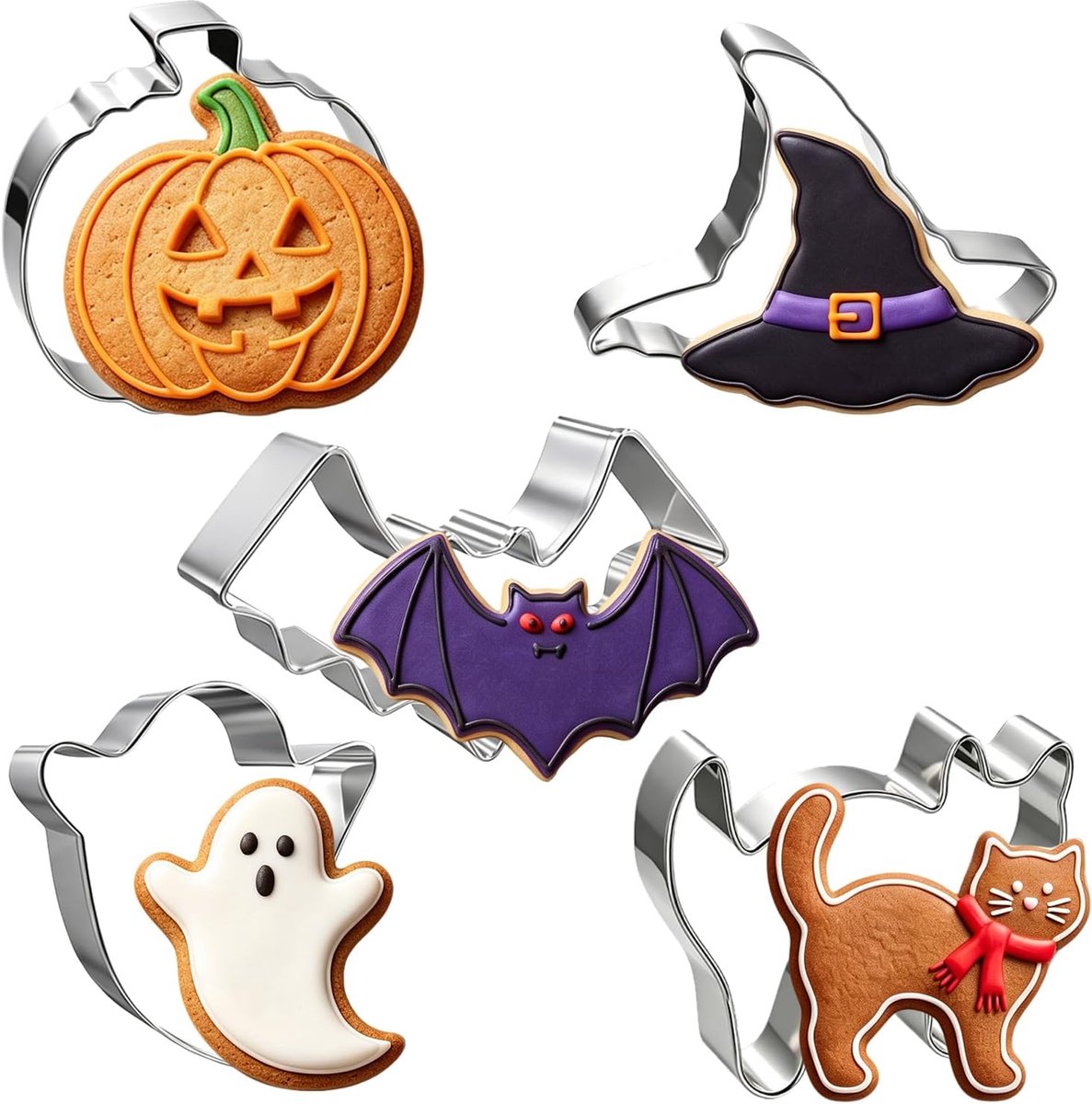 Koekjesvormenset 5-delig - roestvrij staal - Halloween thema - maak originele lekkernijen - ShopVlot