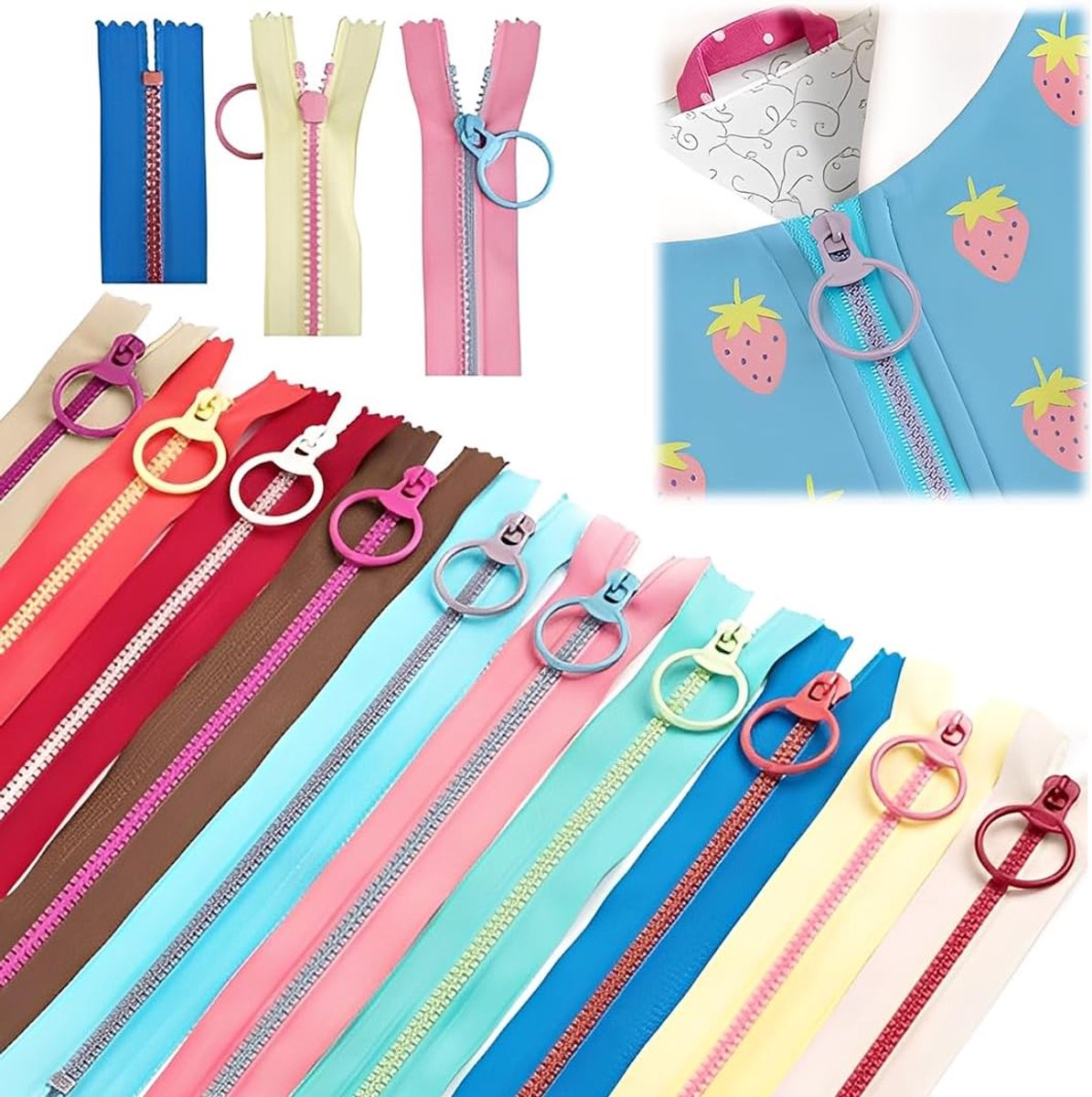 Zips 30 cm - Multikleur met schuif - Sterk en duurzaam - Ideaal voor naaiprojecten - ShopVlot