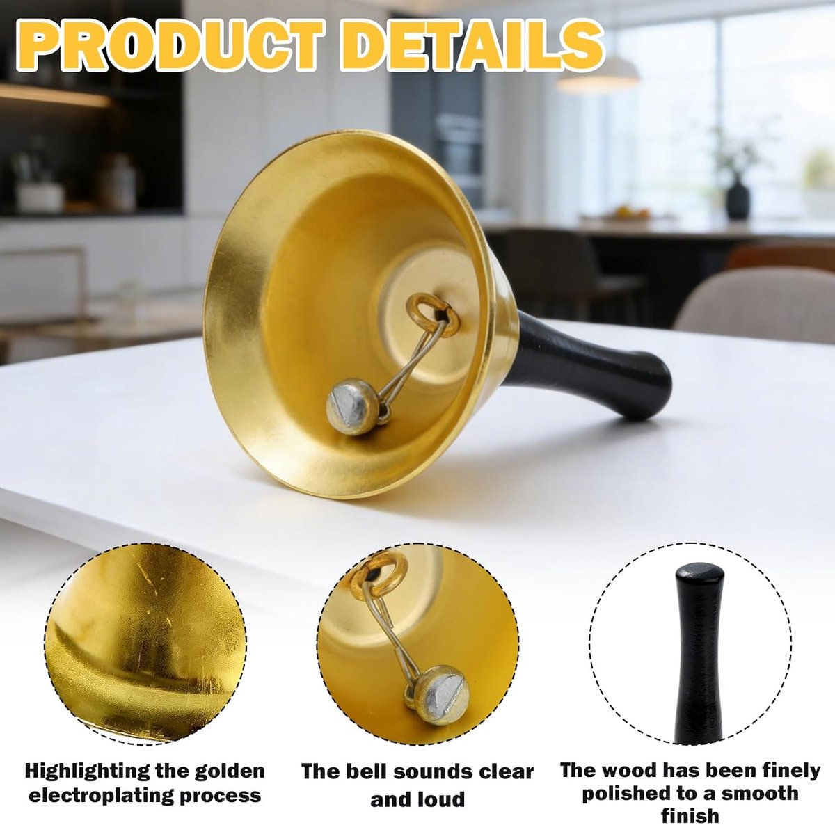 Handbel 8,2 cm - Klassiek retro design - Gouden afwerking - Perfect voor ontvangstdiners - ShopVlot