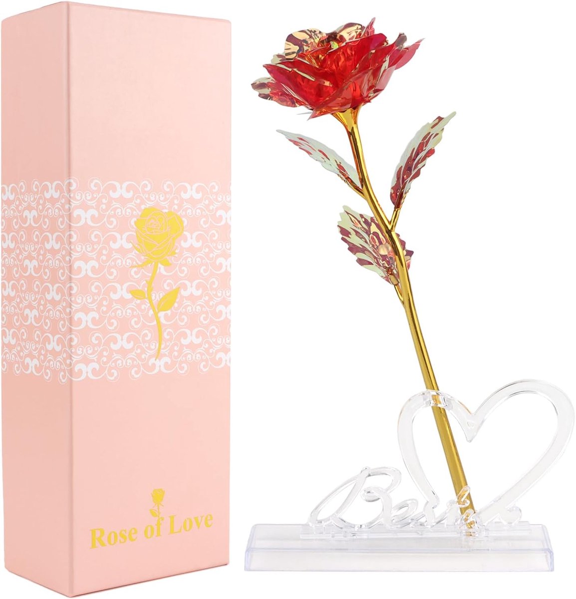 Eeuwige roos met standaard - kunststof - levendig en duurzaam - perfect cadeau voor vrouwen - ShopVlot