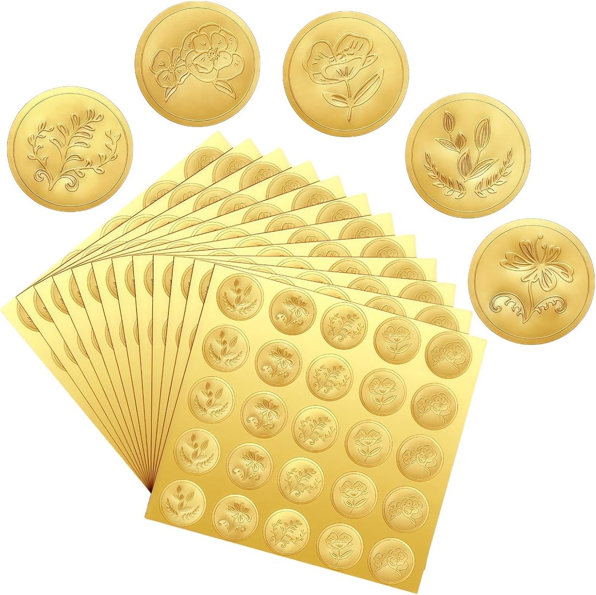 Wax seal stickers 150pcs - goudfolie - 5 patronen - voor brieven en uitnodigingen - ShopVlot