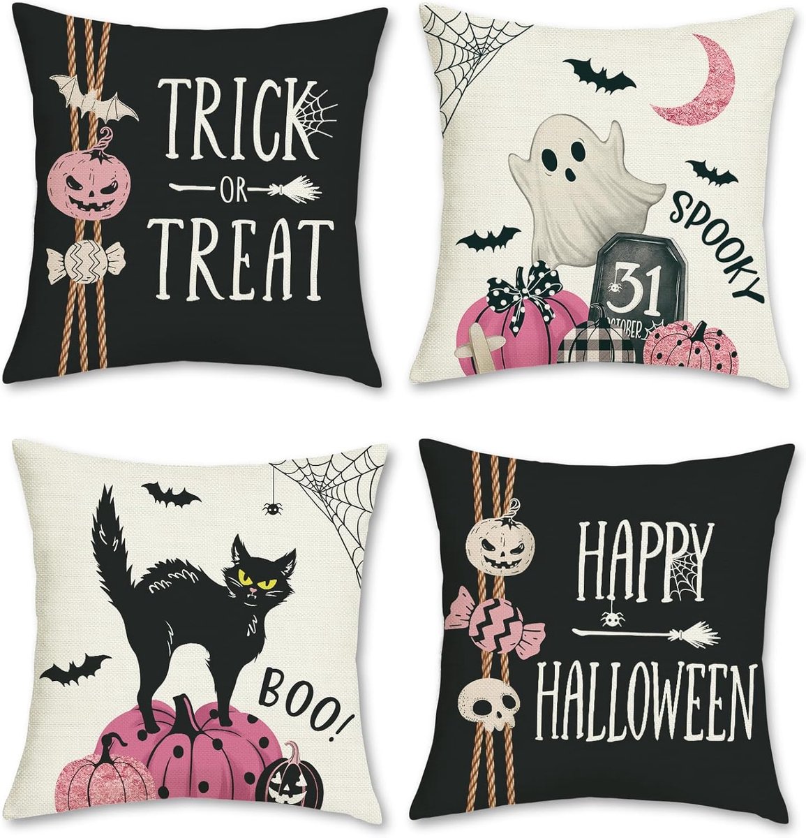 Kussenhoezen 45 x 45cm - Polyester linnen - Halloween design - Gezellig voor huisdecoratie - ShopVlot