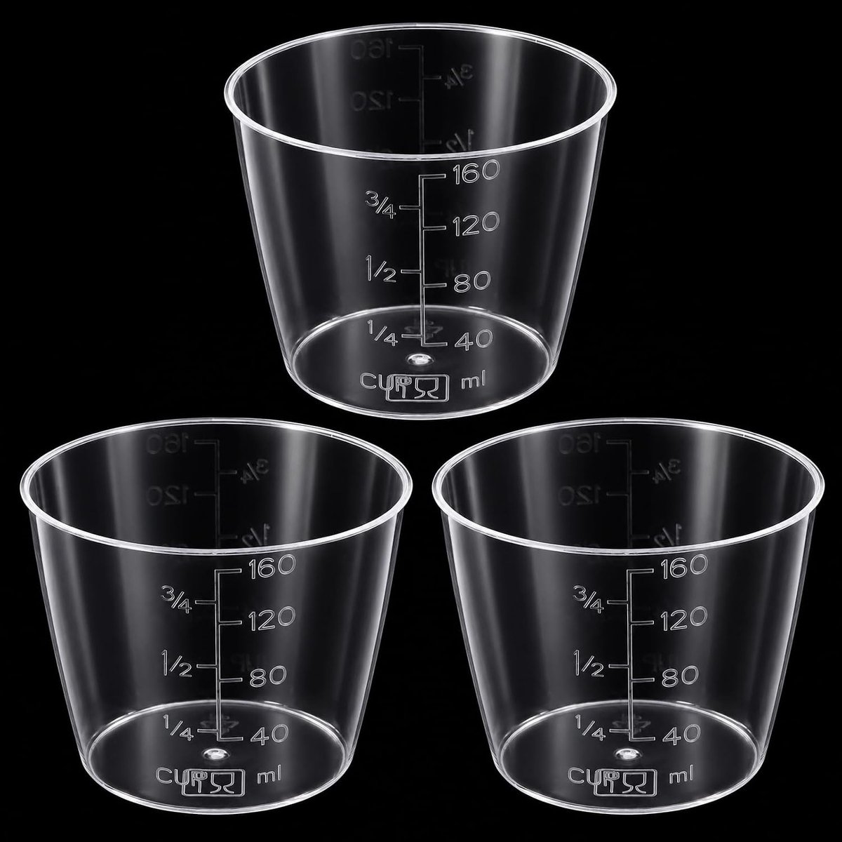 Set van 3 kunststof maatbekers 160 ml - transparante precisiemaatbeker - met schaalverdeling - ShopVlot