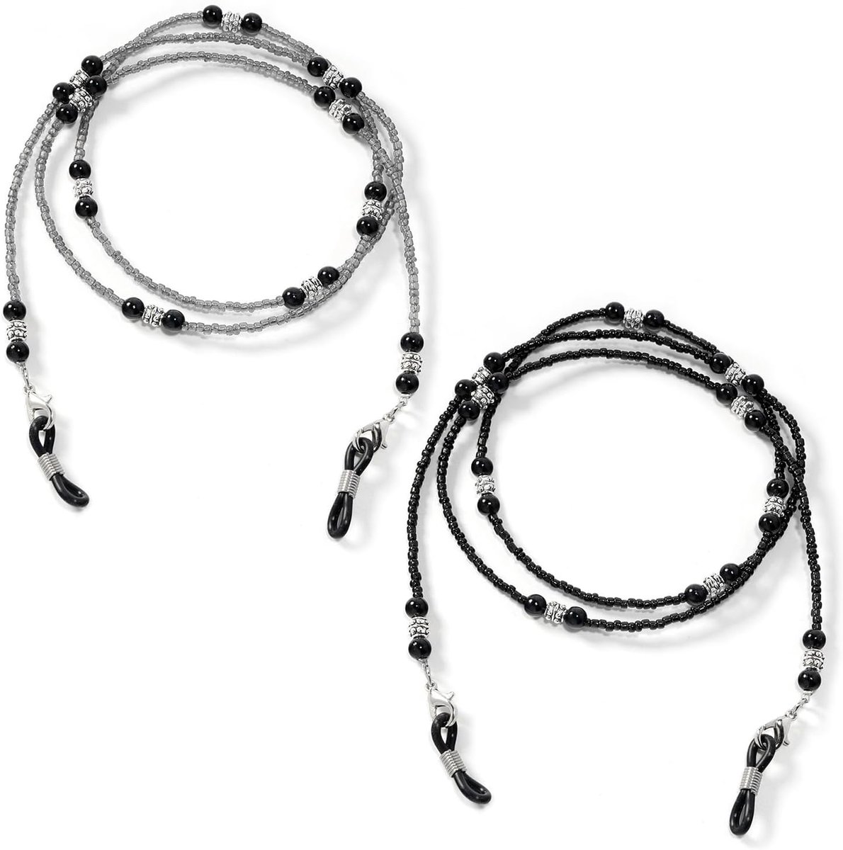 Brillenketting 2 stuks - Kralenkoord met acryl kralen - Zwart en grijs - Voor dames zonnebrillen en leesbrillen - ShopVlot