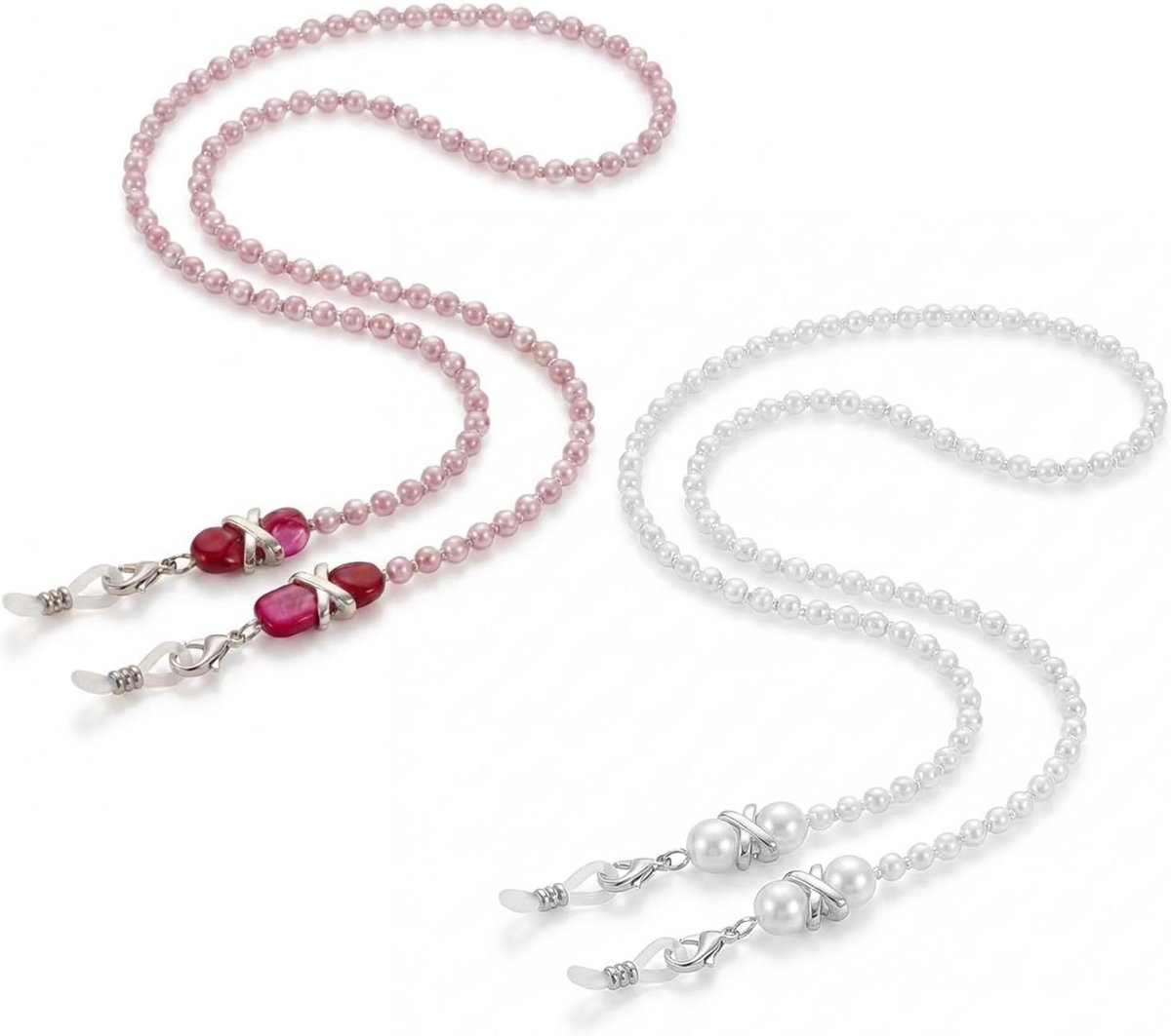 brilketting 2 stuks - antislip kralen - parel stijl - voor zonnebrillen en leesbrillen - ShopVlot