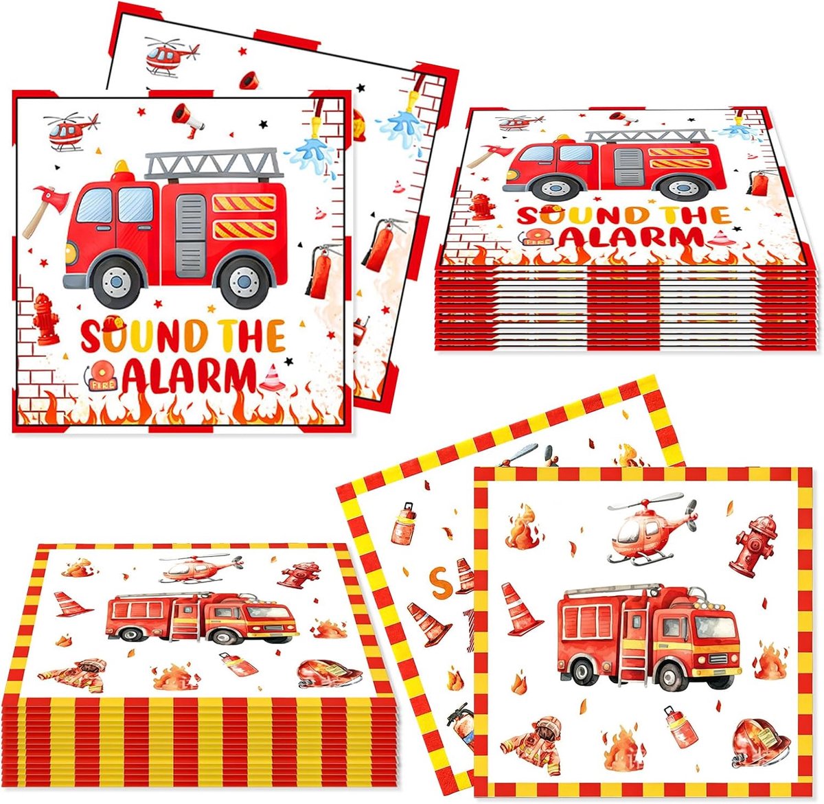 Papieren servetten brandweer - 40 stuks - 2 modellen - feestdecoratie voor brandweer thema - ShopVlot