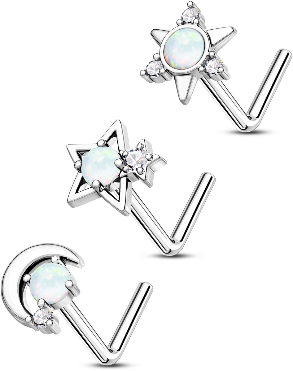 Solidchoice Set van 3 Neusstuds met Opal en Hemelse Ontwerpen