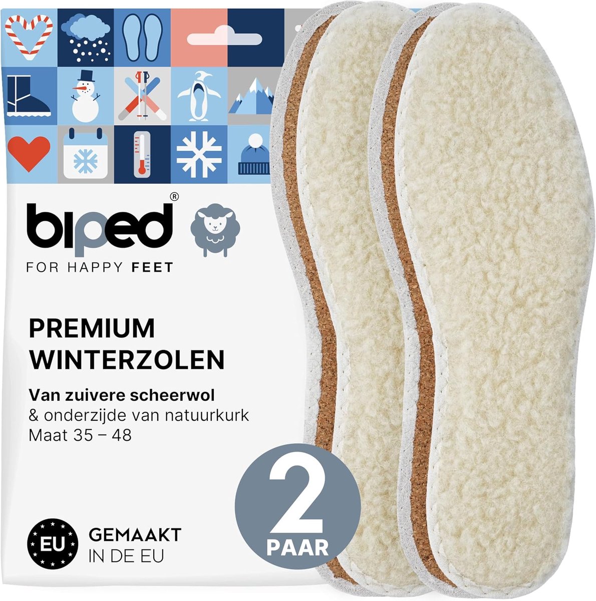 Winterzolen 2 Paar - Schapenwol en Kork - Warm voor mannen en vrouwen - Ideaal voor koude temperaturen - ShopVlot