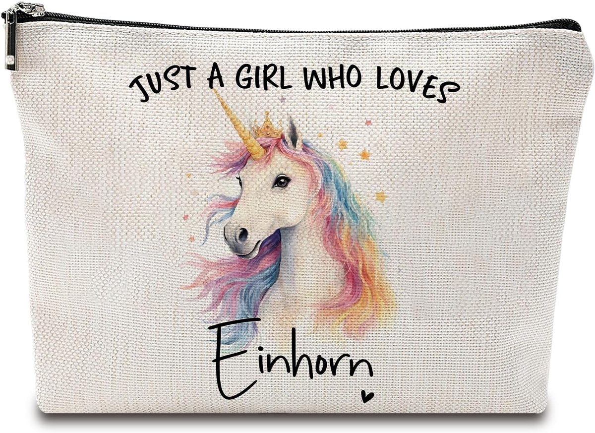 Make-uptas voor dames en meisjes 22 x 16,5 cm - eenhoornmotief - linnen - perfect als cadeau - ShopVlot