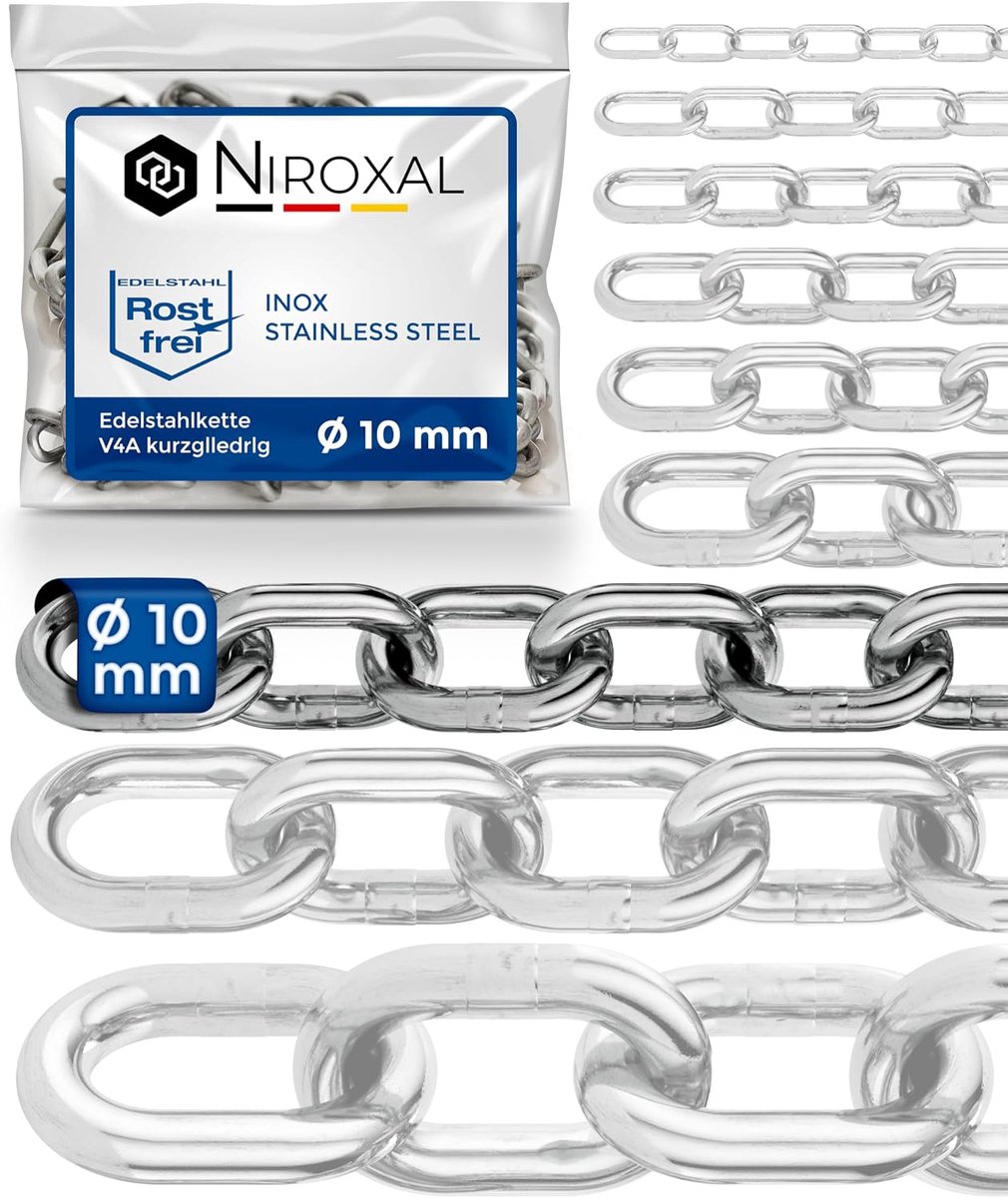 Rvs ketting 10mm dik - kortelinks V4A - 8 meter - ideaal voor maritieme toepassingen - ShopVlot