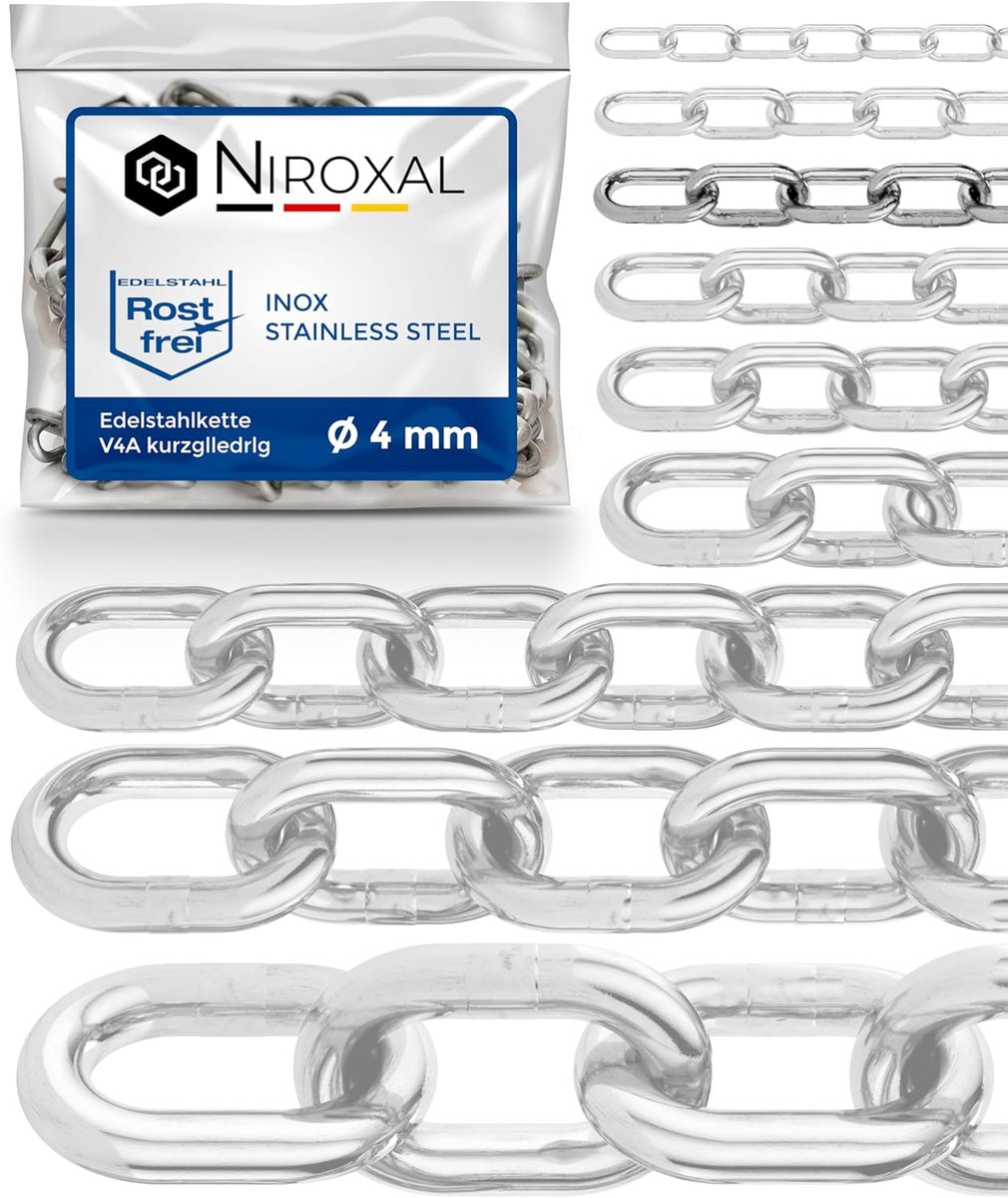 Stalen ketting 4 mm x 2 m - V4A A4 - marine kwaliteit - voor veelzijdige ophangingen - ShopVlot