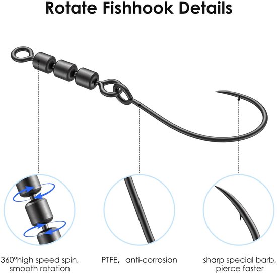 Curved Barbed Wire Rotatie Haken voor Vissen, 10 Stuks Teflon Coating, Voorkomt Lijn Twist en Ideaal voor Forel en Aas Rotatie van Merkloos — afbeelding 2
