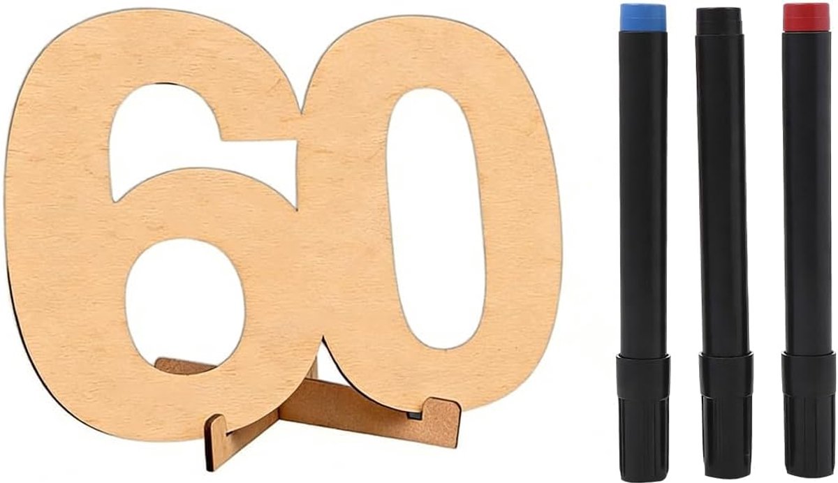 Houten plaquette 60 - decoratieve verjaardag - met 3 watervaste stiften - persoonlijk te versieren - ShopVlot