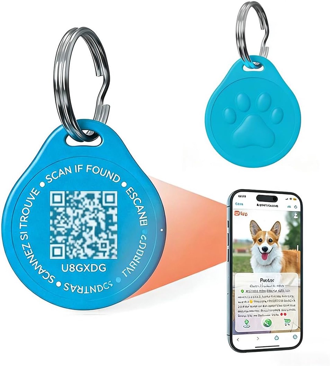 QR-code huisdierpenning - blauw - anti-verliespenning - gepersonaliseerde informatie voor katten en honden - ShopVlot