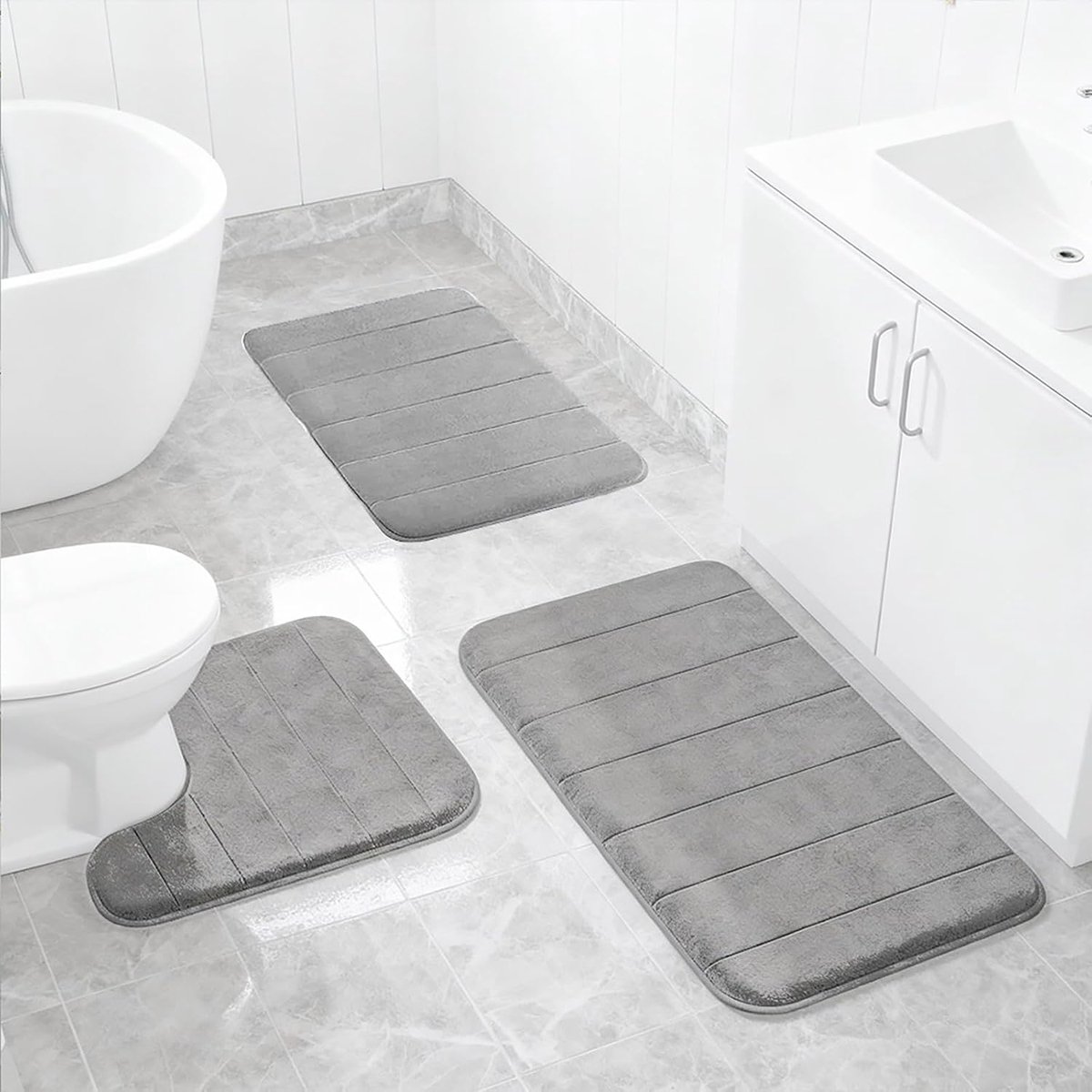 Badmat set 3-delig - Microvezel - Antislip - Veiligheid in de badkamer - ShopVlot
