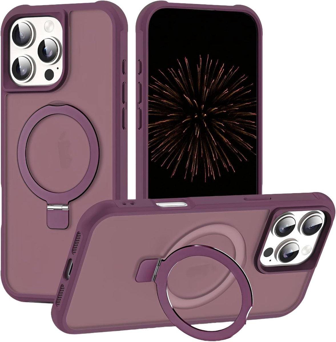 Compatible with iPhone 16 Pro Max Case with Stand, Military Shockproof Magnetic Bumper, Clear Thin Hard Back Cover - ShopVlot