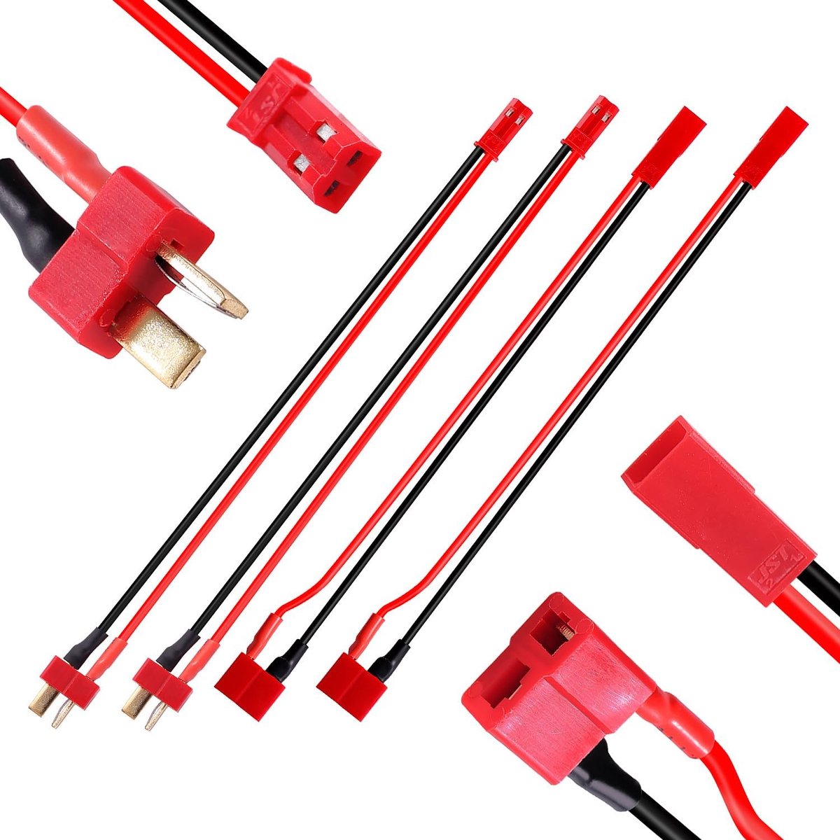 4Pcs JST to T Plug Adapter, JST Male/Female to Deans-T Plug Male/Female Plug Connector, with 15cm 20AWG Silicone - ShopVlot
