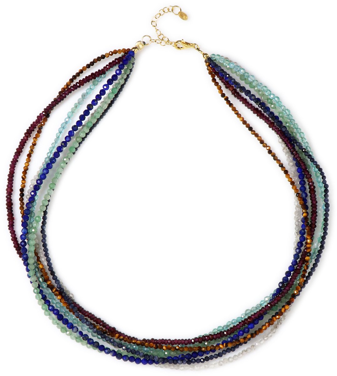 Cavill - Verstelbare 925 Sterling Zilver Halsketting Verguld - 47.5ct Magenta Granaat Tanzania - Lapis Lazuli Aventurijn Apatiet Multi Edelsteen