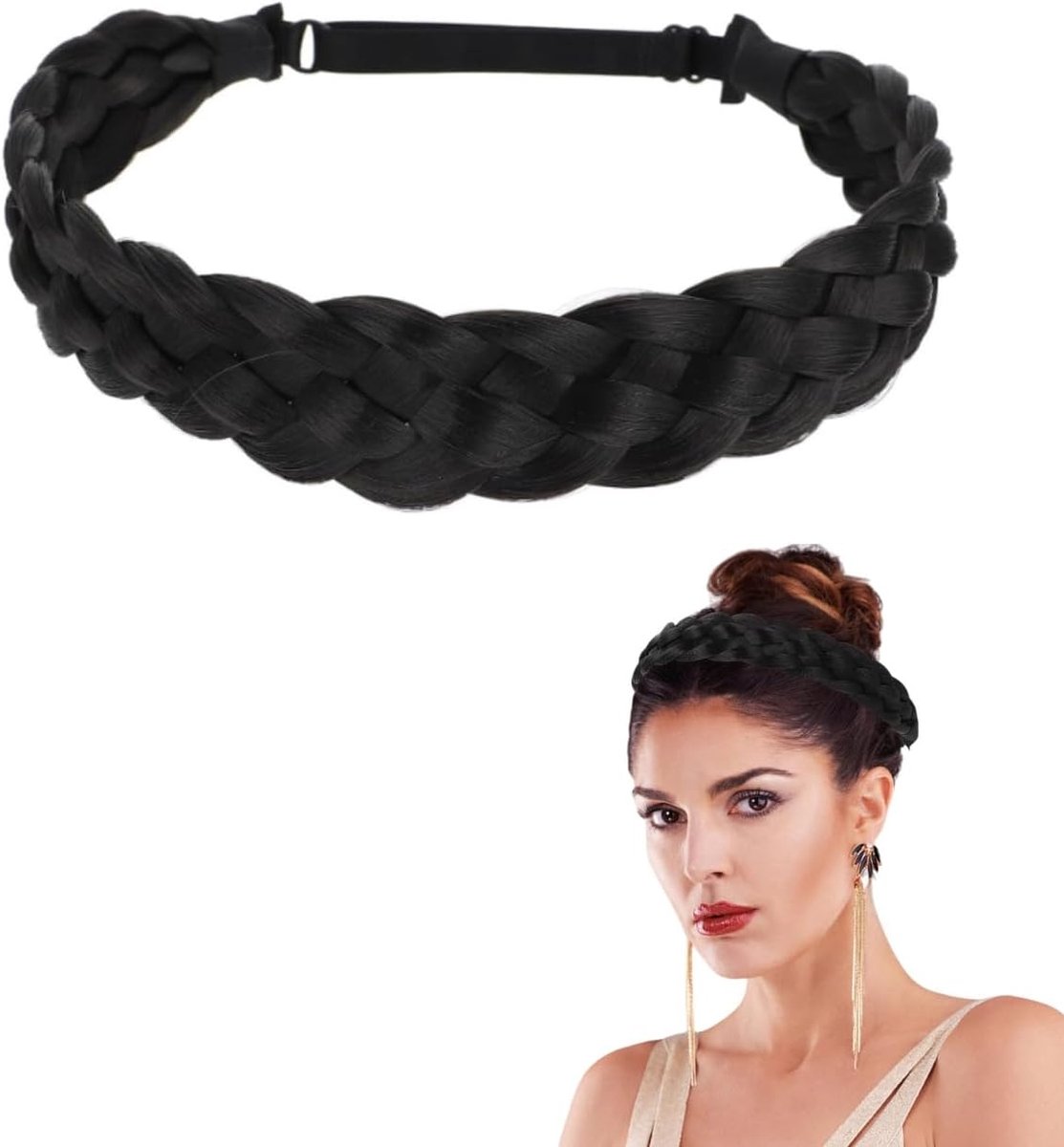 1 Piece Braided Hair Band Black Brown Synthetic 3 Strands Braided Hair Elastic Adjustable Hairband for Women Girls - ShopVlot