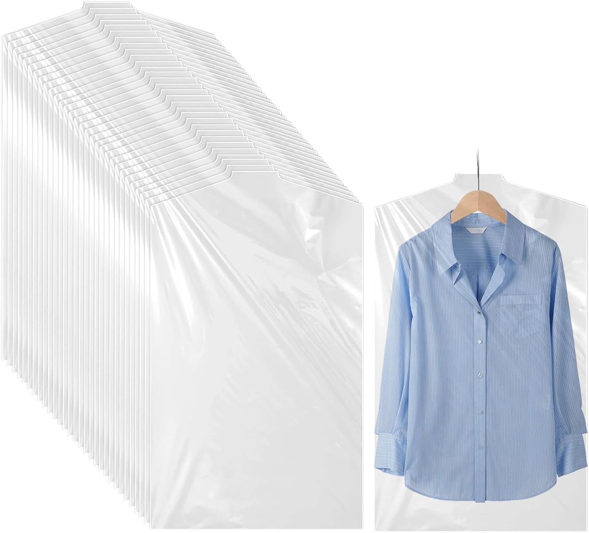 30 stuks kledingzakken, transparant, 60 x 100 cm, kledingzak, lange kledinghoezen, kledingbeschermhoezen, dikte 6 - ShopVlot