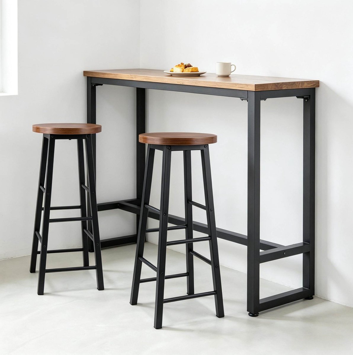 OKWISH Barkruk Set van 2 - Industrieel Design met 71 Cm Zithoogte en Voetsteun - Voor Keuken, Bar en Ontbijthoek - MDF en Metaal - Bruin