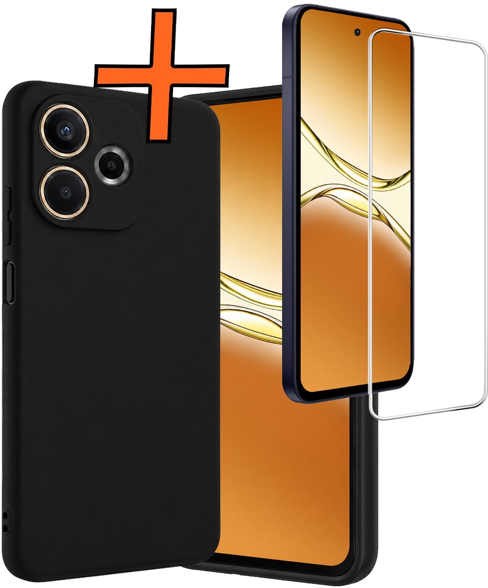 Hoes - Met Screenprotector - Geschikt voor OPPO A5 Pro - Sterk & Shockproof - Back Cover - Siliconen Case - Telefoon Hoes - Zwart