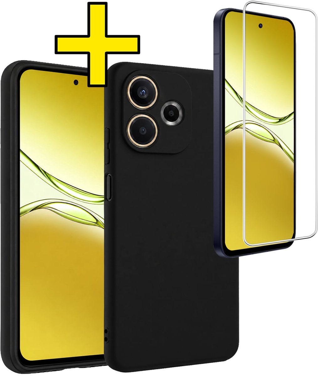 Hoesje - Met Screenprotector - Geschikt voor OPPO A5 Pro - Sterk & Shockproof - Back Cover - Siliconen Case - Telefoon Hoes - Telefoonhoesjes - Zwart