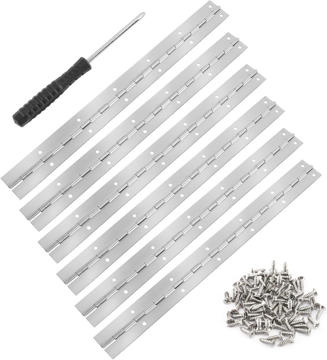 Piano straps 30 cm - roestvrij staal - lange scharnierband met schroeven en schroevendraaier - ideaal voor kasten - ShopVlot