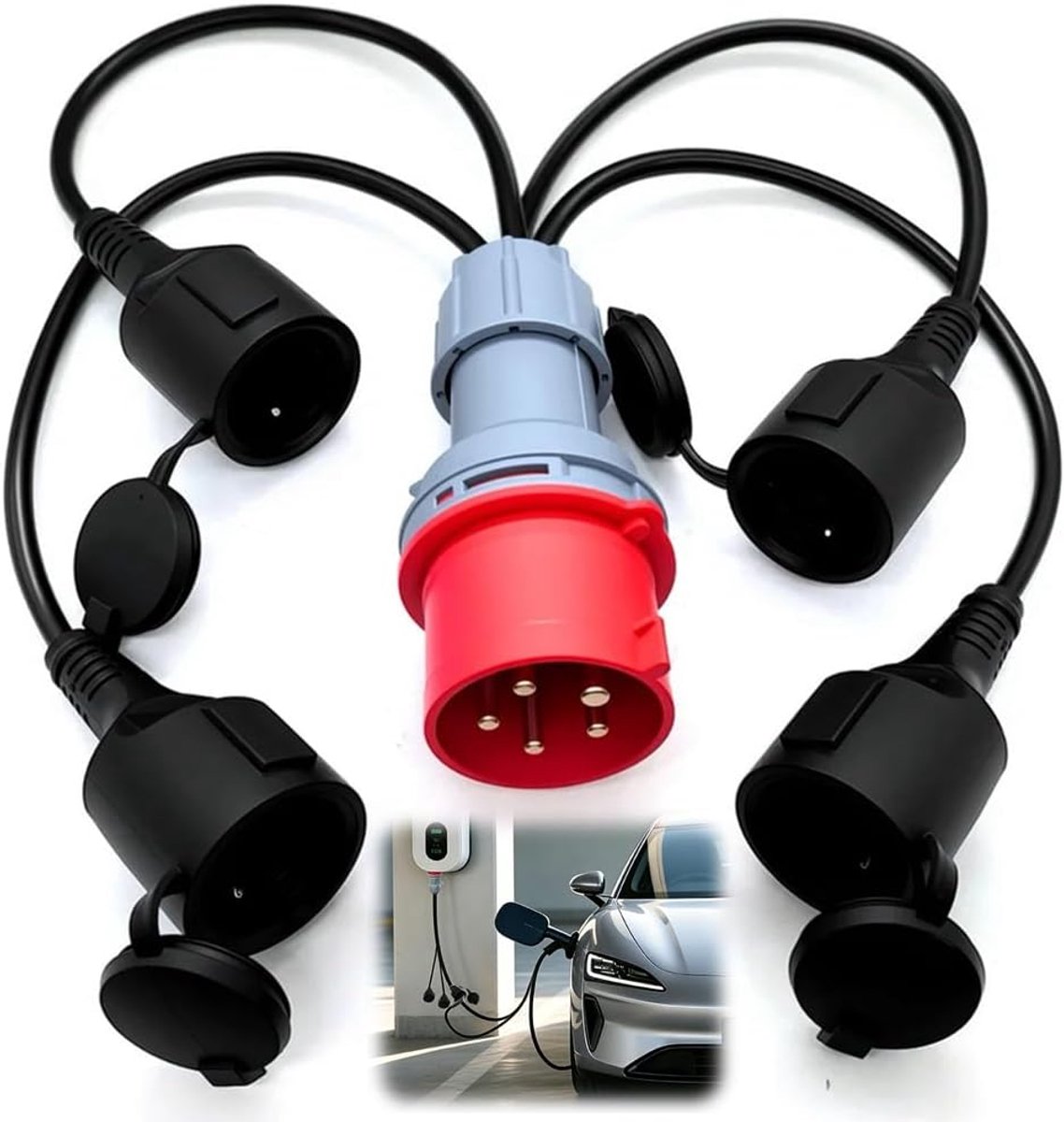 CEE adapter 16 A sterke stroomverdeler - 415 V naar 240 V x4 - klapdeksel met beschermstekker - ShopVlot