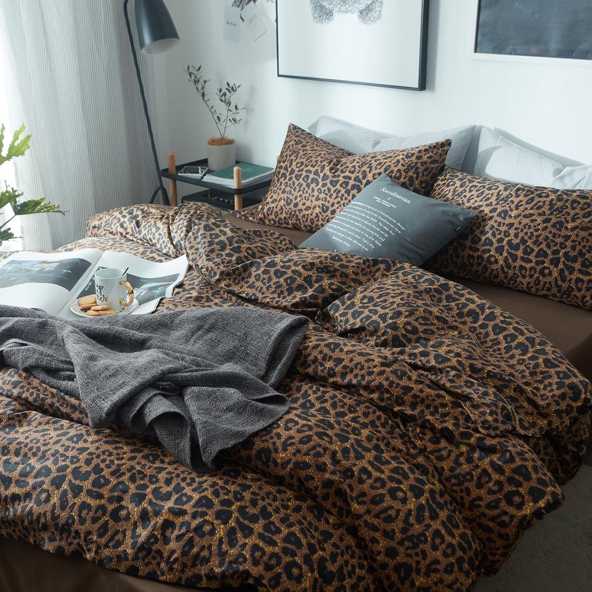 Beddengoed 200 x 220 cm - luipaardpatroon - bruin microvezel - sexy stijl met ritssluiting - ShopVlot