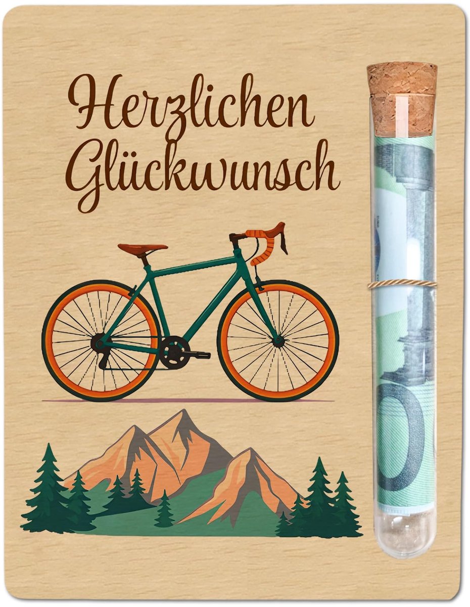 Fiets cadeau houten verpakking - geldgeschenk met reageerbuisjes - origineel en creatief - perfect voor fietsfanaten - ShopVlot