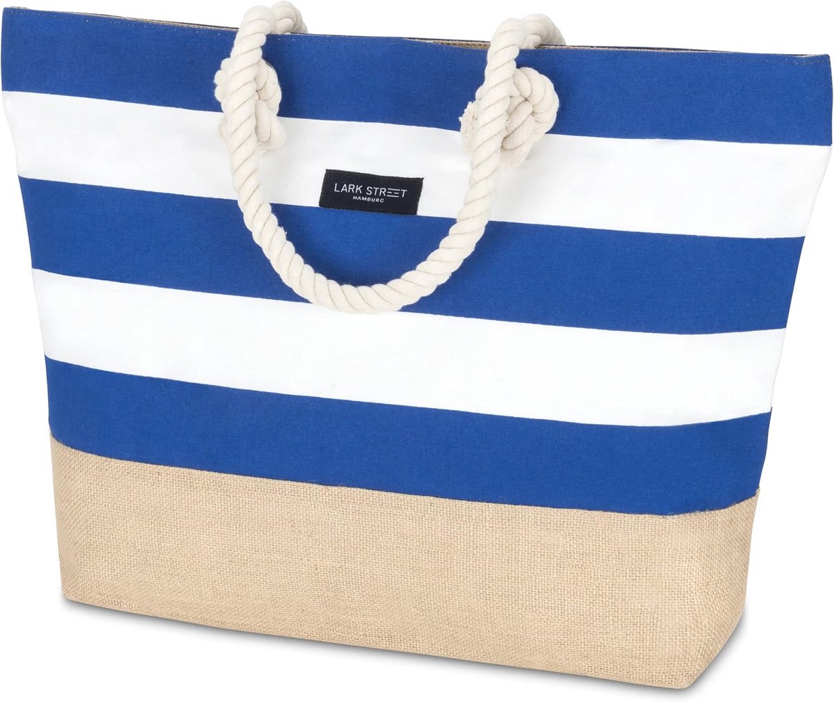 Strandtas - grote rits tote bag - katoen canvas en jute - handige touwhandvatten - ideaal voor het strand - ShopVlot