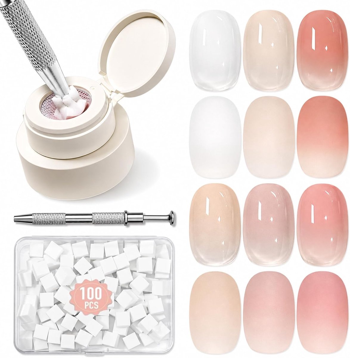 Press on nails 24 stuks kort - French Square kunstnagels - natuurlijke nagels met lijm - complete manicure set - ShopVlot