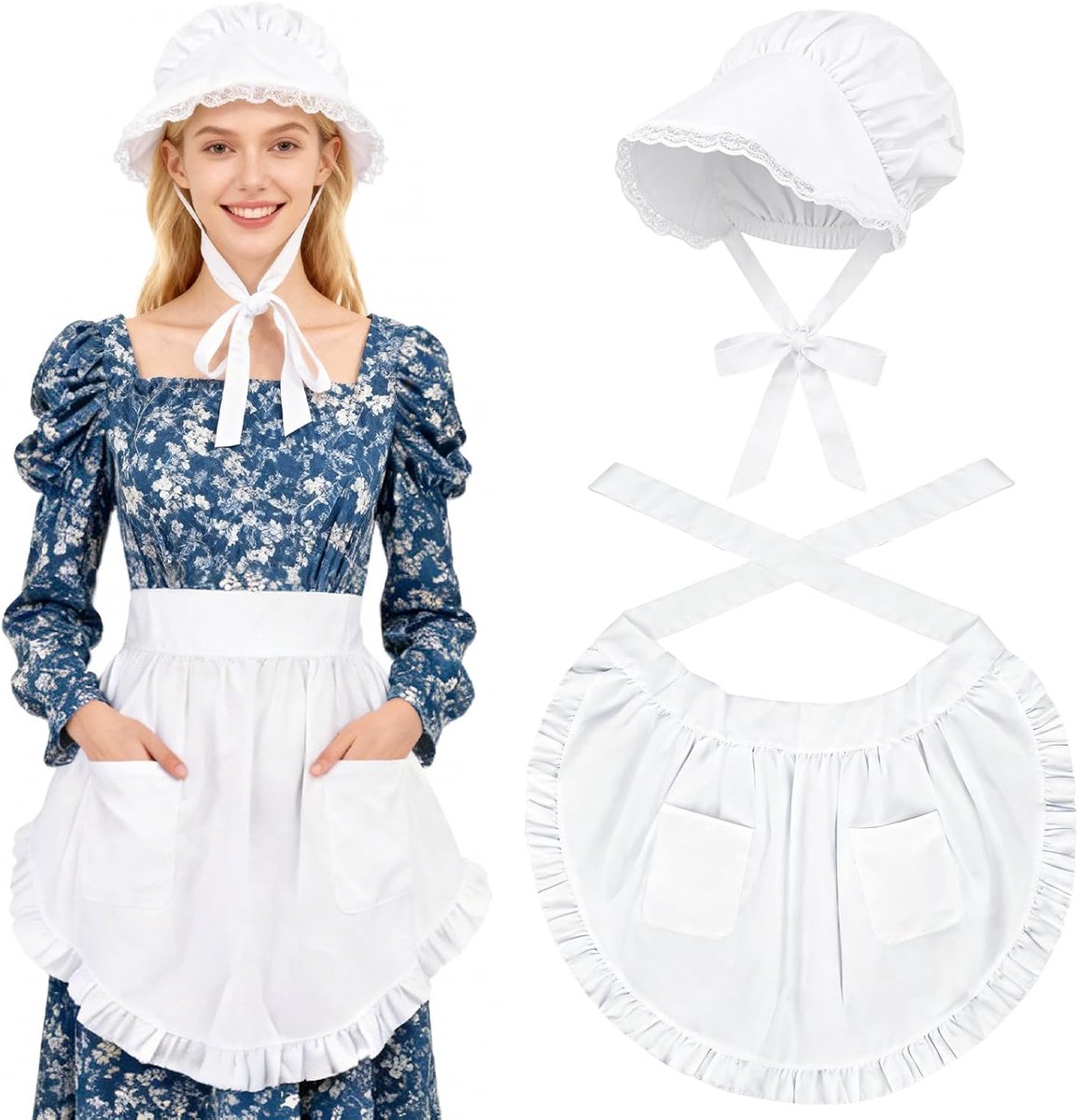 Pilgrim kostuum dames - 2-delig - met witte taille schort - perfect voor Halloween - ShopVlot