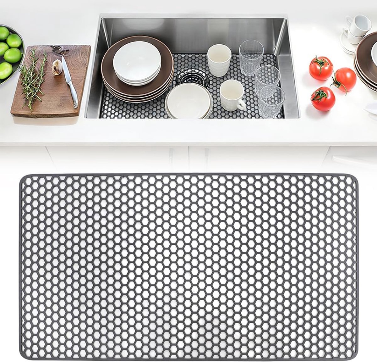 Afvoer Mat 72 x 40 cm - Siliconen - Antislip - Bescherming voor de gootsteen - ShopVlot