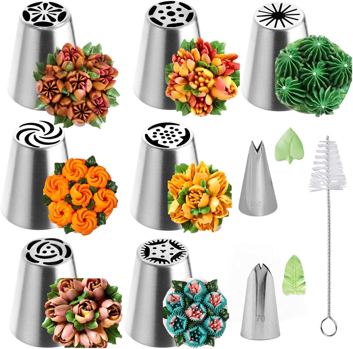 Cake decoratie nozzles set - 10-delige rvs spuitmondjes - variatie in bloemen en bladeren - ideaal voor cupcakes - ShopVlot