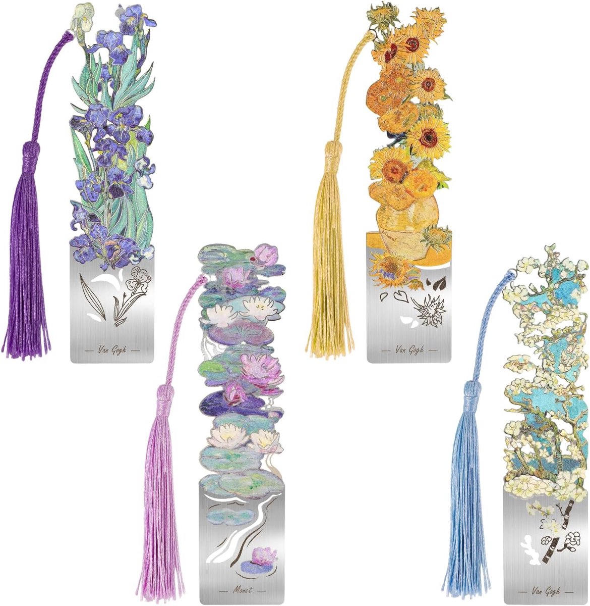Metalen boekenleggers 4 stuks - bloemen thema - unieke ontwerpen - perfect voor lezers - ShopVlot