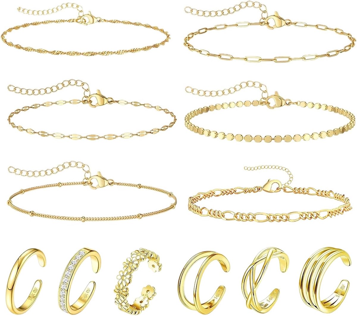 Teengels 12Stuks - Gouden ketting - Verstelbaar - Perfect voor strand en zomer - ShopVlot