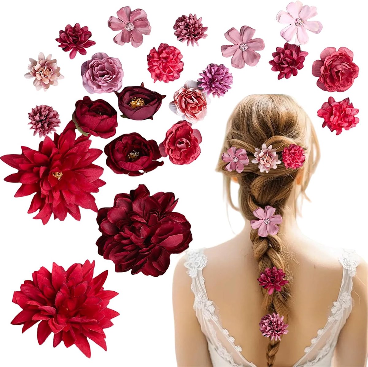 Haarclips met bloemen - 21-delig - Kunststof en metaal - Elegante haaraccessoires voor bruiloften - ShopVlot