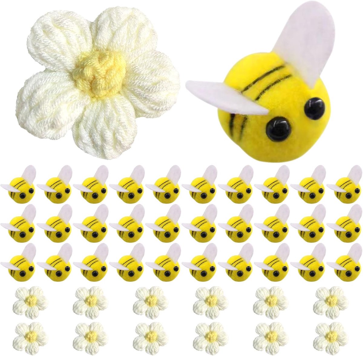 Bijdecoraties Set van 42 - 30 Gevoelde Bijen met 12 Gehaakte Gele Bloemen - Perfect voor DIY Decoratie - ShopVlot