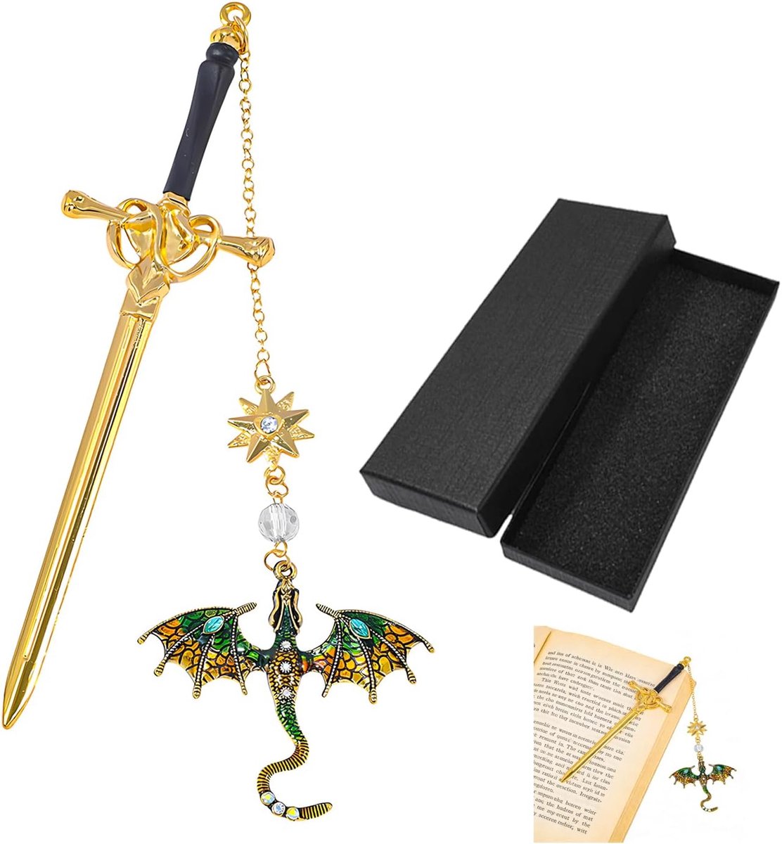 Metalen bladwijzer zwaard draak - antiek vintage stijl - decoratief en praktisch - leuk cadeau voor boekenliefhebbers - ShopVlot