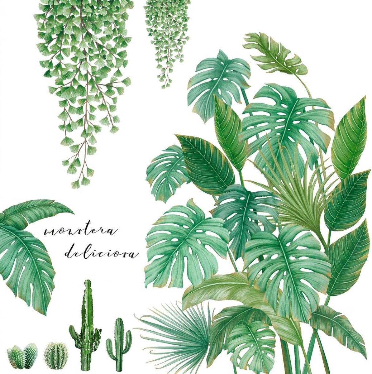 Muursticker bananenbladeren - grote tropische bladeren - zelfklevend behang - moderne wanddecoratie - ShopVlot