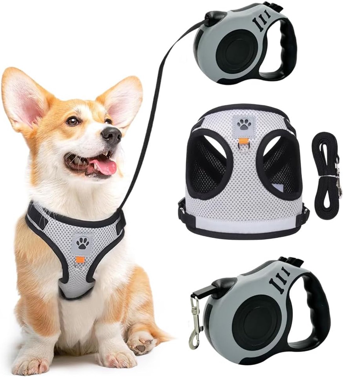 Honden- en kattenharnas XS - verstelbare push-button lijn - veiligheidsharnas met reflecterende strepen - ShopVlot