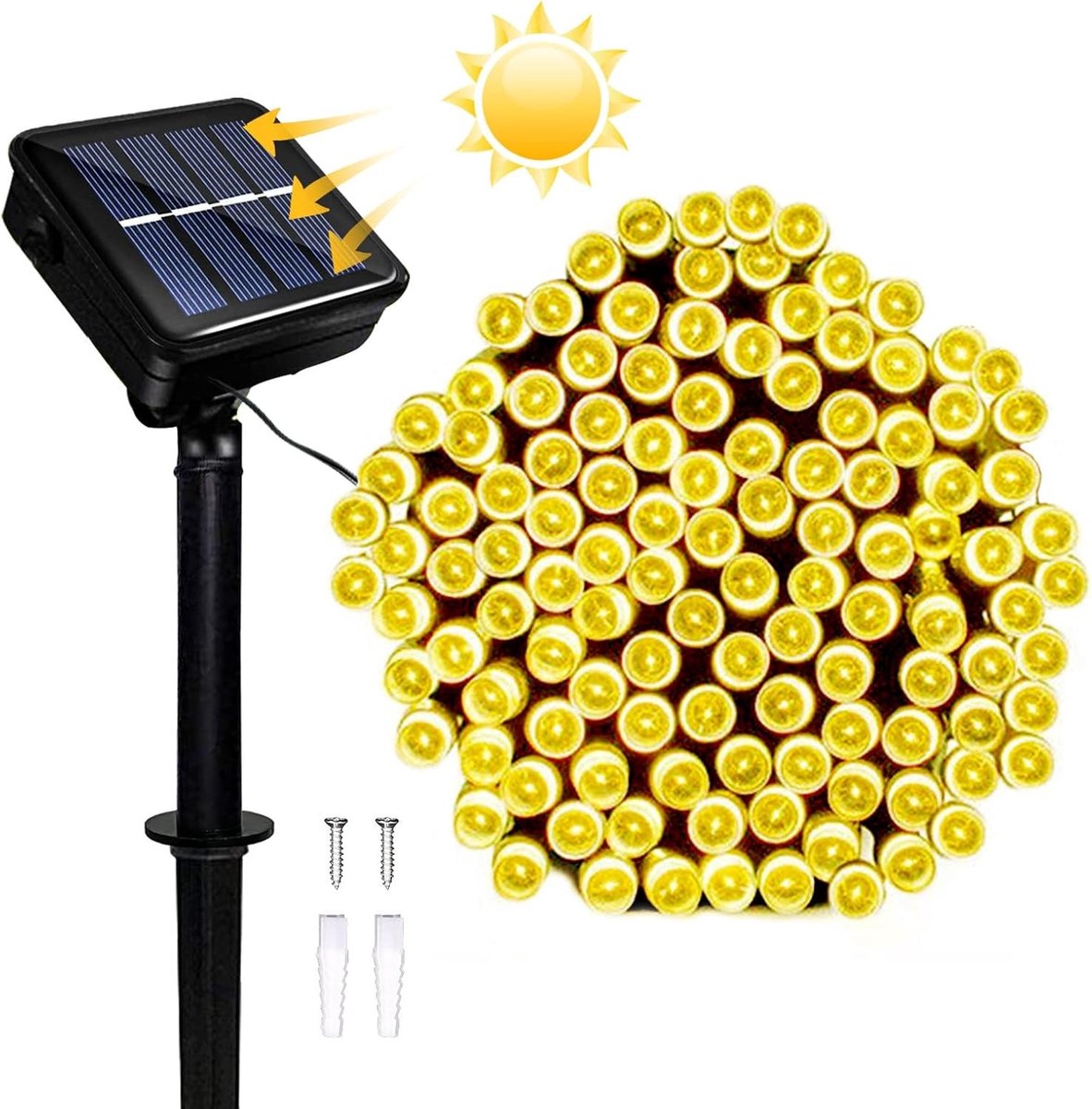 Lichtsnoer op zonne-energie - Warm Wit - 12 m - Waterdichte Tuinverlichting met 8 Modi - Voor Buiten Decoratie
