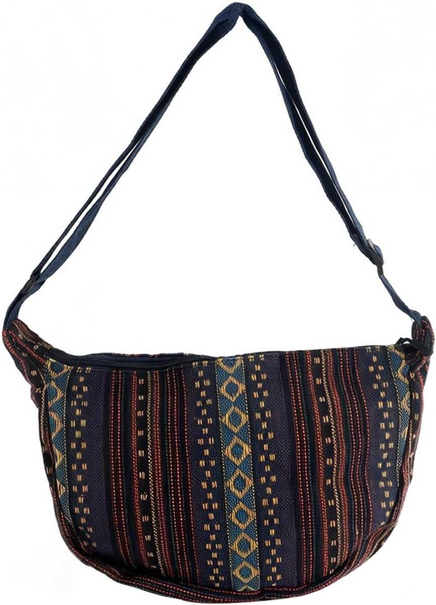 Schoudertas voor dames - blauw met strepen - met franjes - ideaal voor dagelijks gebruik - ShopVlot