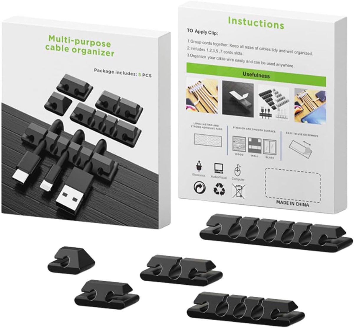 Kabelorganizer 5 stuks - multifunctioneel - zwarte siliconen - ideaal voor bureau en auto - ShopVlot