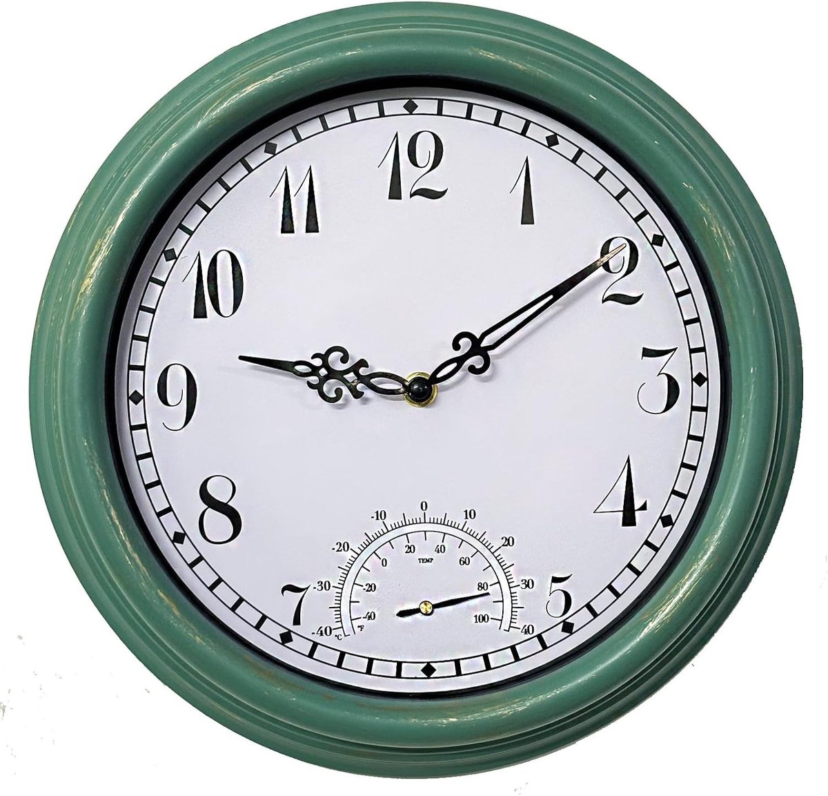 Wandklok voor Buiten - Turquoise - 30 cm - Waterdichte Tuinklok met Thermometer - Voor Terras en Balkon