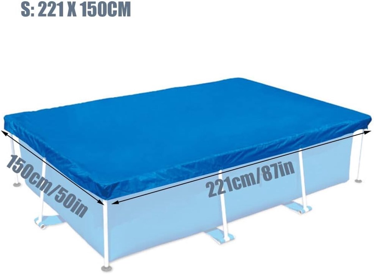 Rechthoekige Zwembadafdekking - Blauw - 221 x 150 cm - UV-bestendig en Duurzaam Polyethyleen - Voor Familiezwembaden en Opblaasbare Zwembaden